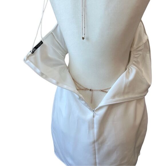 ZARA White Asymmetric Double Strap Cut Out Sides Fit & Flare Dress size large - Picture 7 of 12